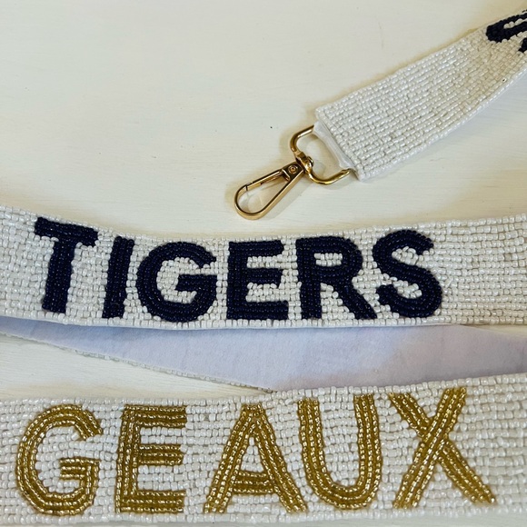💜💛LSU Beaded Purse Handbag Strap Geaux Tigers 🤍💜 White Purple Gameday Gold - Picture 7 of 14